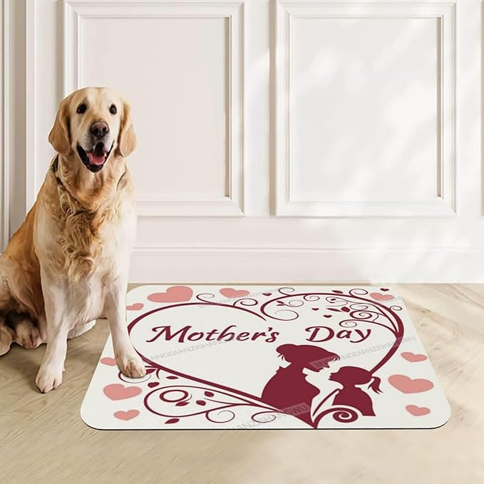 Absorbent Dog Water Cat Mat for Food Water Bowl Quick Dry Classic Happy Mother's Day Floral Gift for Mom Fv Pet Feeding Mats No Stains Dog Food Mat Pet Accessories Supplies Cat Bowl Mats 24x16In