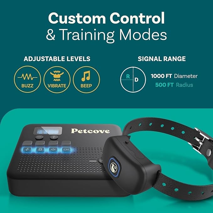 Wireless Dog Training Collar 2-in-1 | 500 ft Adjustable Boundary | Beep/Vibrate/Static 1–9 Levels | IPX7 Waterproof Receiver | Rechargeable | 10 Flags for Medium & Large Dogs | 15–77 lb