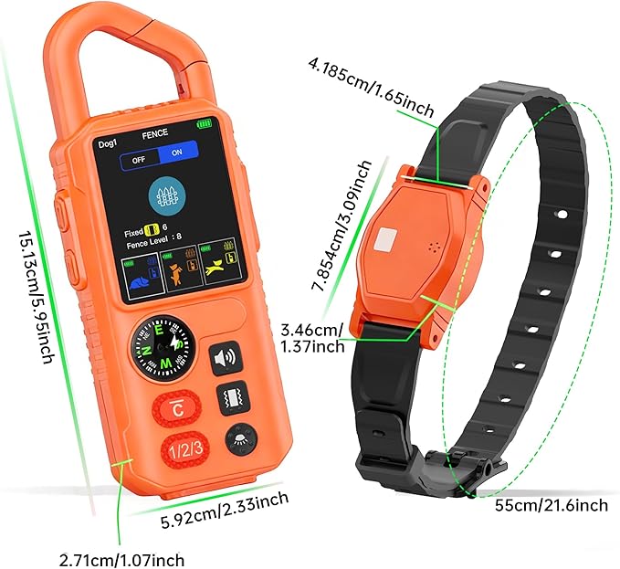 4-in-1 Wireless Dog Fence System, Electric Fences for Medium Large Dogs, 4 Modes Training Collar with Remote, IPX7 Waterproof, Portable Indoor & Outdoor Safe Pet Containment, Real-Time Display