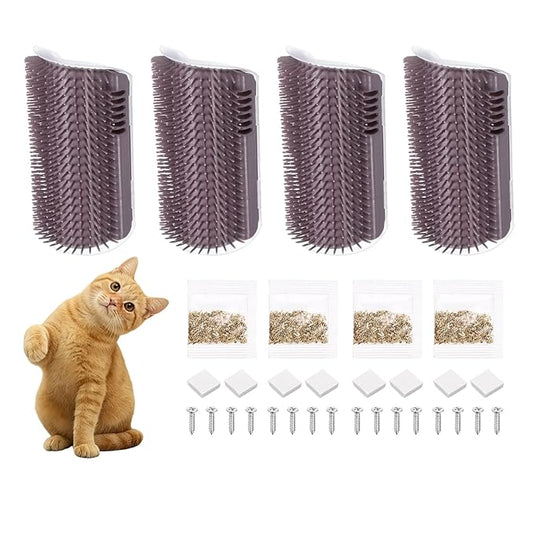 Self Grooming Cat Brush, Cat Self Groomer Scratcher with Catnip Softer Scratchers Wall Corner Groomer Massage Combs (2Pcs, L, Grey) for Long Short Fur Pets/Kittens/Puppies