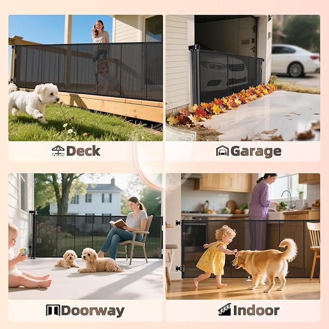 100 inch Retractable Baby Gates 42 inch Tall, Retractable Gate with Reinforced Strip Design to Prevent Crawling Through, 8 FT Extra Wide Retractable Dog Gate for Indoor/Outdoor