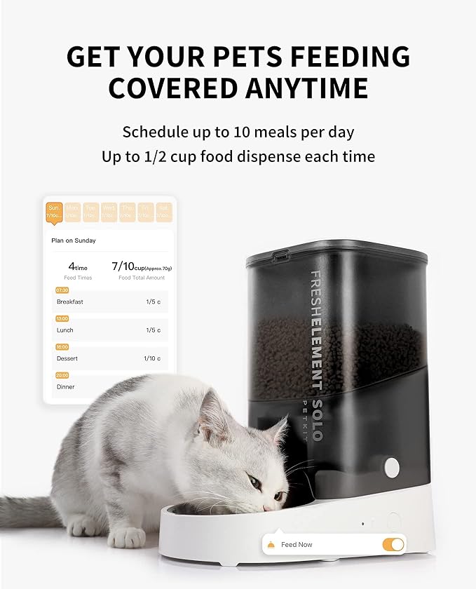 PETKIT Automatic Pet Feeder and Wireless Pump Cat Dog Water Fountain,Scheduled Feeding Cat Feeder Dry Food Dispenser, App Control/USB Charge,Grey Color