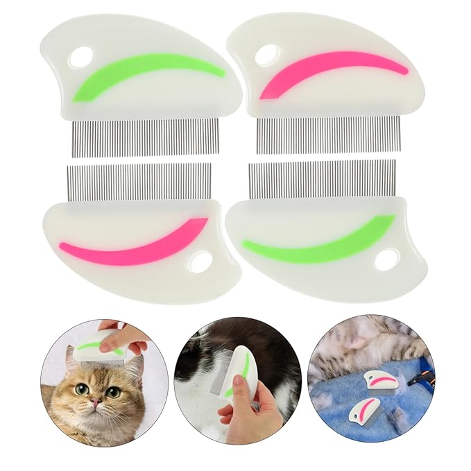 POPETPOP 4Pcs Pet Removal Comb Ergonomic Stainless Steel Grooming Tool for Cats Dogs Efficient Dirt Cleaning Brush Red Green