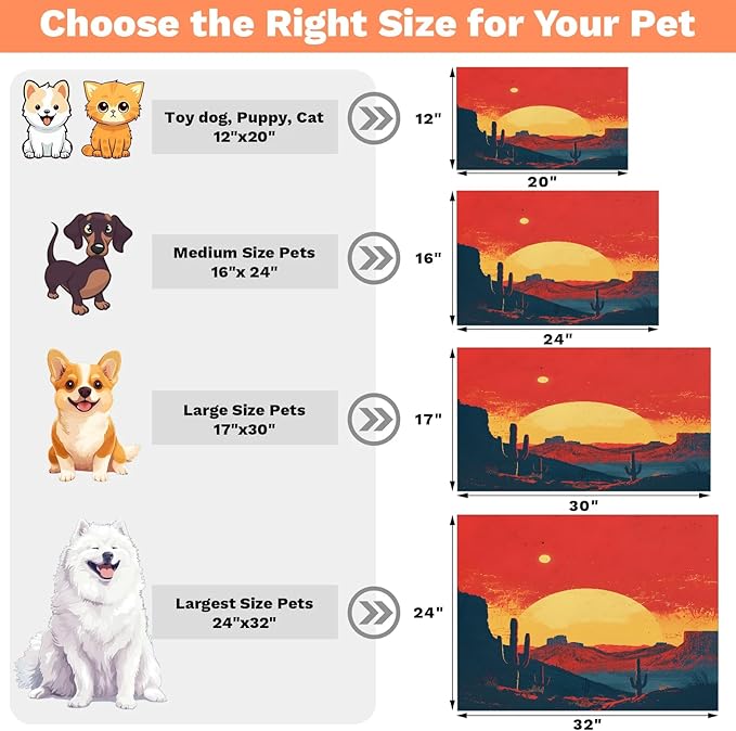 Sunrise Cactus Dog Food Mat for Floors Absorbent, Quick Dry Water Dispenser Mat for Food, Water, Pet Supplies 12" x 20", Mountain
