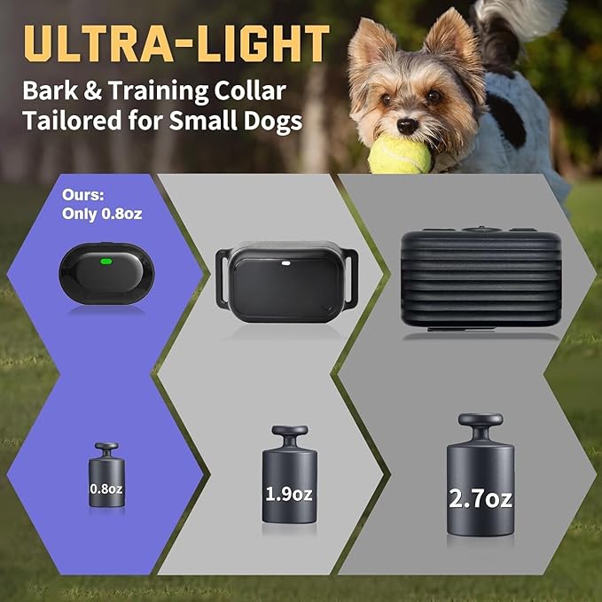 Ultra-Small Anti Bark Collar, Ultra-Light & Thin Dog Training Collar with 1300ft Remote for Small Dogs 5-15lbs, 198-Level Precise Control, Rechargeable, Black(Not Auto Collar)