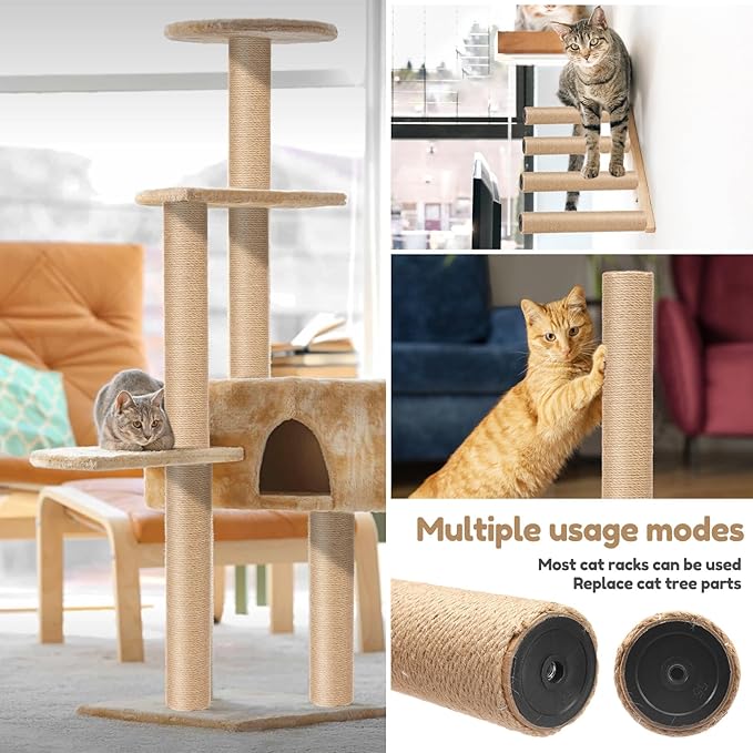4 PCS Cat Scratching Post Replacement, 15.7 Inches Cat Tree Replacement Post, Natural Sisal Rope Cats Pole for Indoor, Cats Furniture Accessories for Kitten Tree Tower