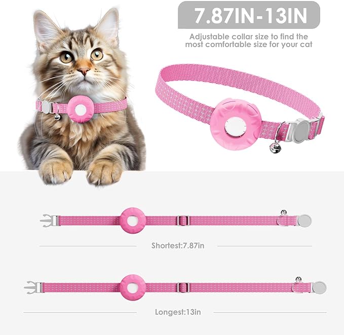 Cat Tracker, MINI Pet Tracker for Cats, No Monthly Fee GPS Tracker for Cat Compatible with Apple Find My App(Only iOS), Real-Time Tracking, Waterproof Cat GPS Tracker, Pink