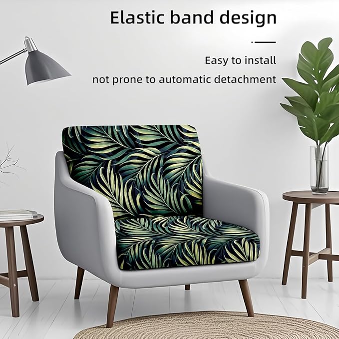 HANDONTIME 8Pcs Outdoor Patio Cushion Covers Green Leaves Stretch Couch Cushion Cover Patio Couch Slipcover for Outdoor/Indoor Washable Non-Slip Furniture Protector for Pet (Black, Cover Only)