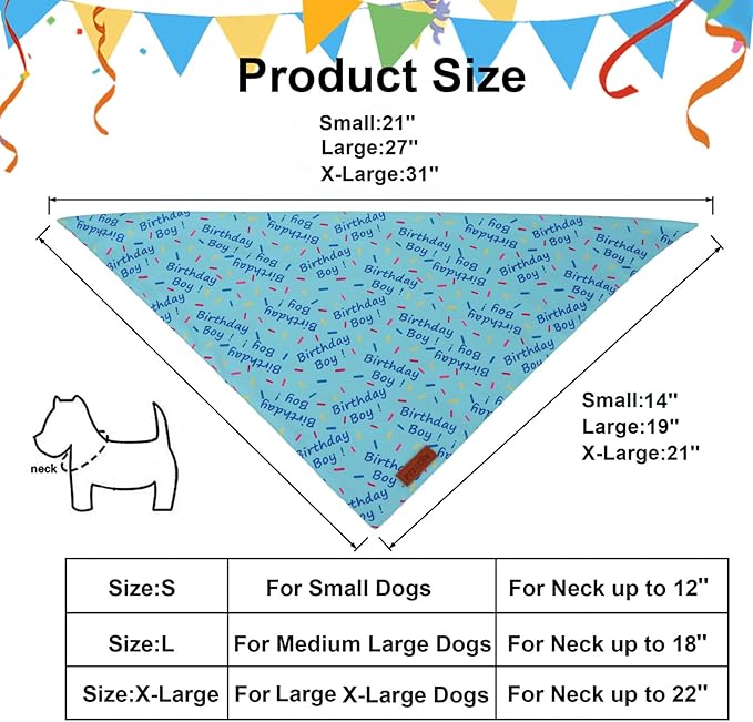PTDECOR Dog Birthday Party Supplies, Blue Birthday Boy Bandana, Glitter Dog Birthday Hat with Numbers for Medium Large Dogs Pets (Large)