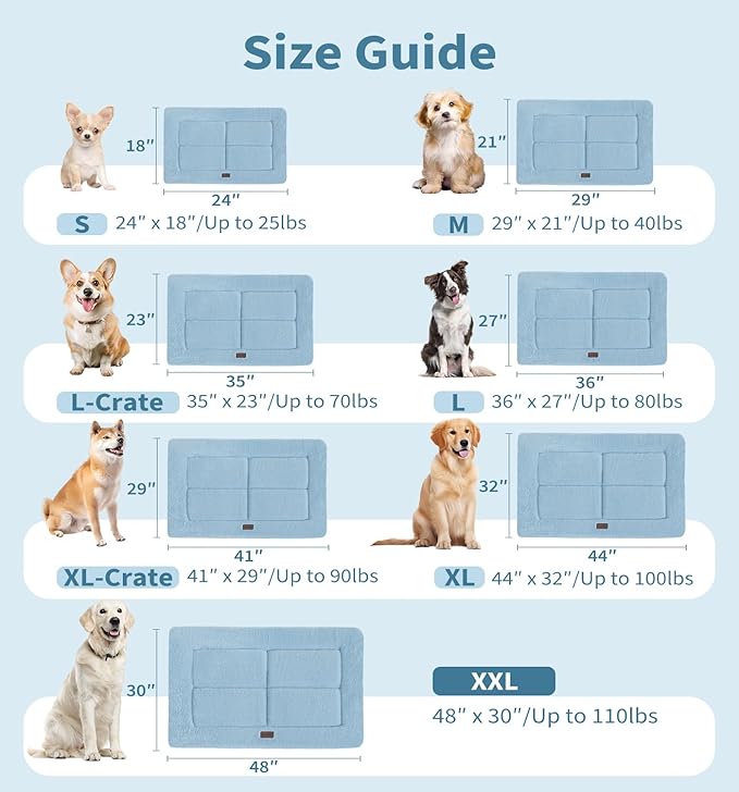 MADE 4 PETS Dog Crate Pad Bed for Large Dogs, Washable & Reversible, Anti-Slip Kennel Mat for Cozy Sleeping, Soft Fluffy Dog Bed for Indoor & Outdoor Use, 36"x27", Blue