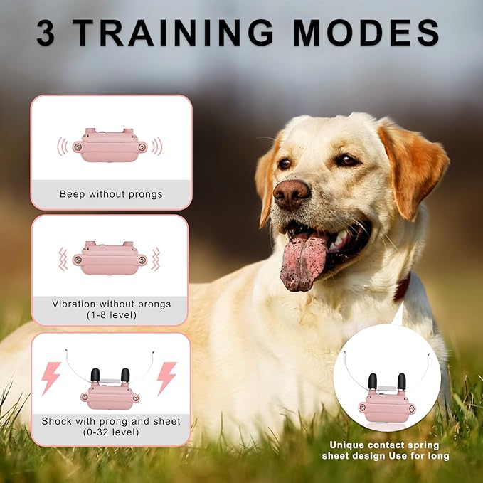 Training Collar Dogs, 1 Remote 1800FT Control 2 Collars, Cat Shock Collars Rechargeable, Pink Electric Collar for 5-120 lbs Small Medium Large Breed Dogs, Adjustable, Waterproof, Vibration