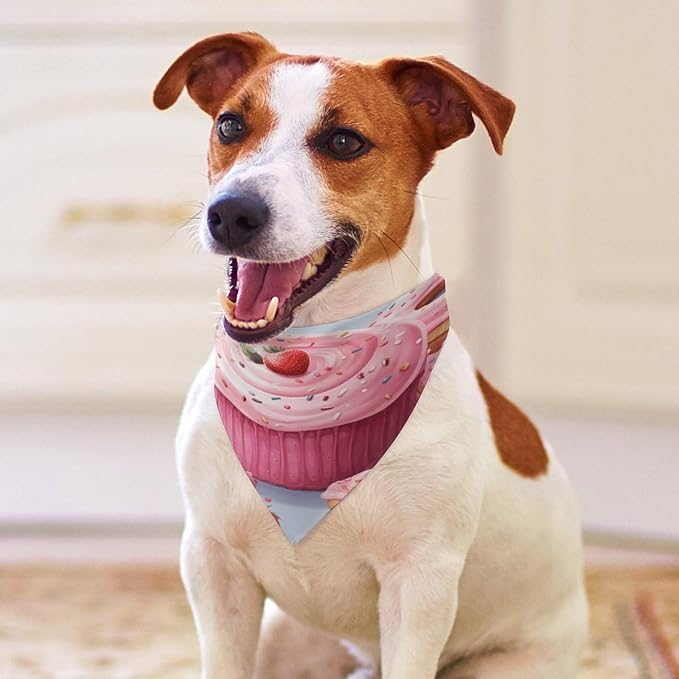 Dog Bandana Spring Pet Scarf Adjustable Triangle Pink Donut and Cupcake Printing Dog Bib Washable Polyester Puppy Bandana for Small Medium Large Dogs Cat Birthday Party Supplies