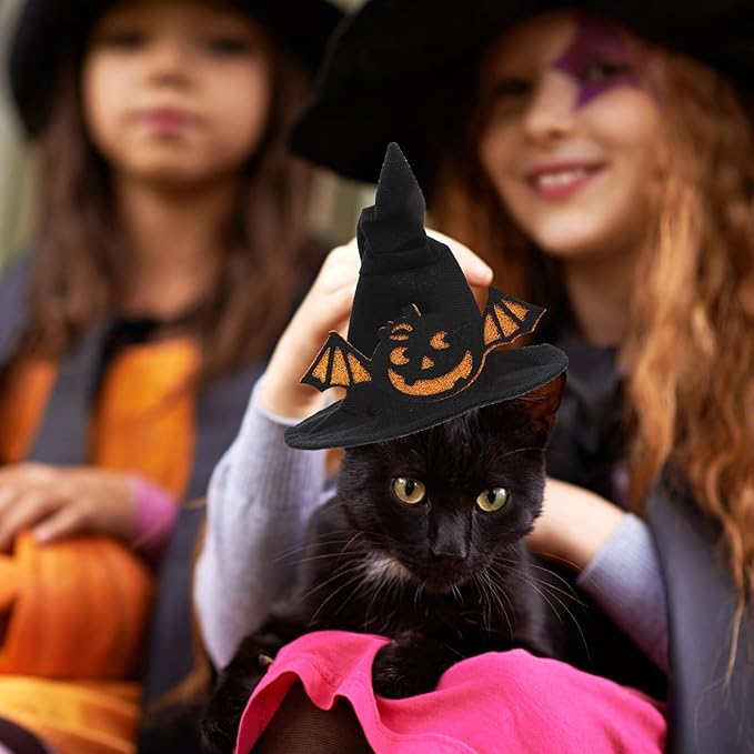 Halloween Pet Hat Black Ghost Bat Design Pet Decor Accessory Small Size for Holiday Costume and Party Supplies