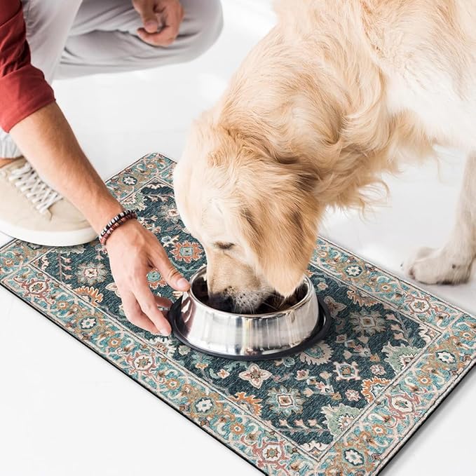 Dog Food Mat for Floors Waterproof Quick Dry Pet Placemat Cat Feeding Bowls Mats for Food and Water, Eco-Friendly Dog Accessories Diatomite Pets Supplies 17" X 30"