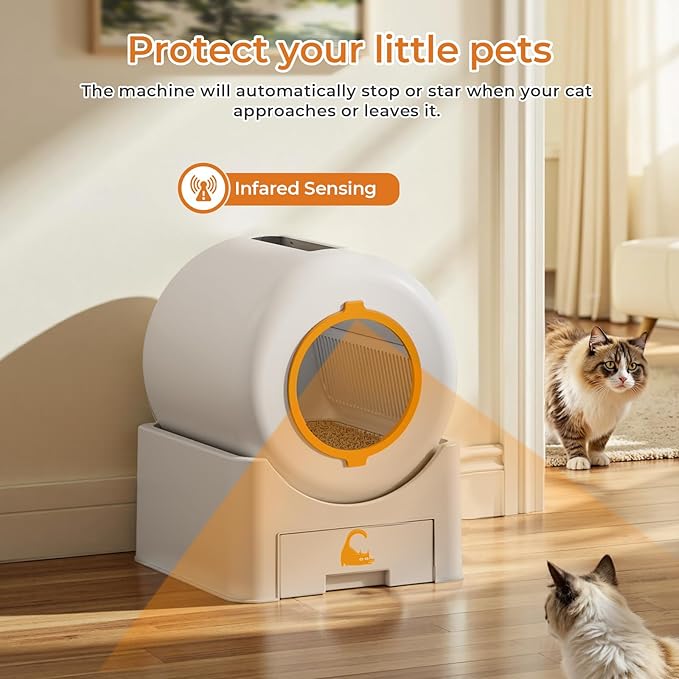 Self Cleaning Litter Box, Large Capacity Automatic Litter Box with Auto Safety Sensors for Safety Protection Enhanced Whisper-Quiet Cat Litter Box with APP Control for Multiple Cats, White