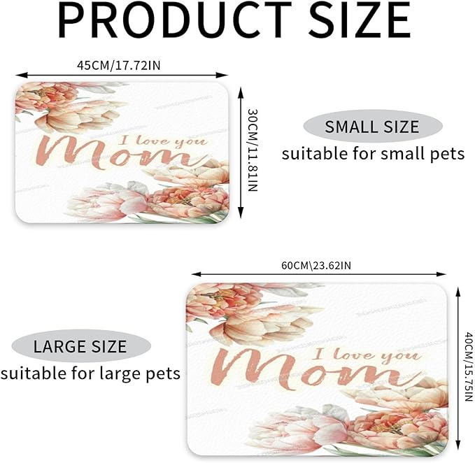 Dog Food Mat for Floors Absorbent Quick Drying Happy Mother's Day Floral Gift for Mom Lb Pet Cat Food Mat Easy-to-Clean Pet Feeding Mats Dog Bowl Mats 24x16In