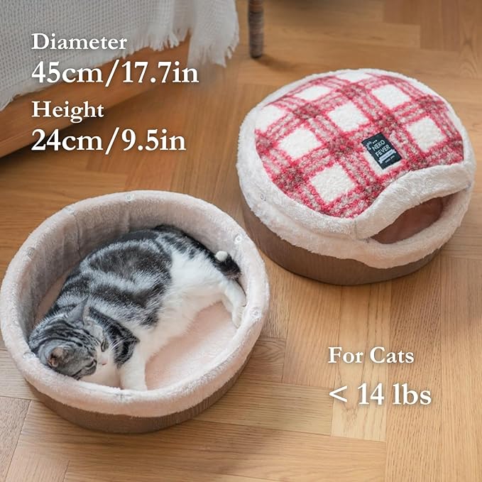 Cat Cave Bed – Plush, Warm & Calming Hideaway with Detachable Lid & Mat, Covered House for Indoor Kitten & Kitty (Snow)