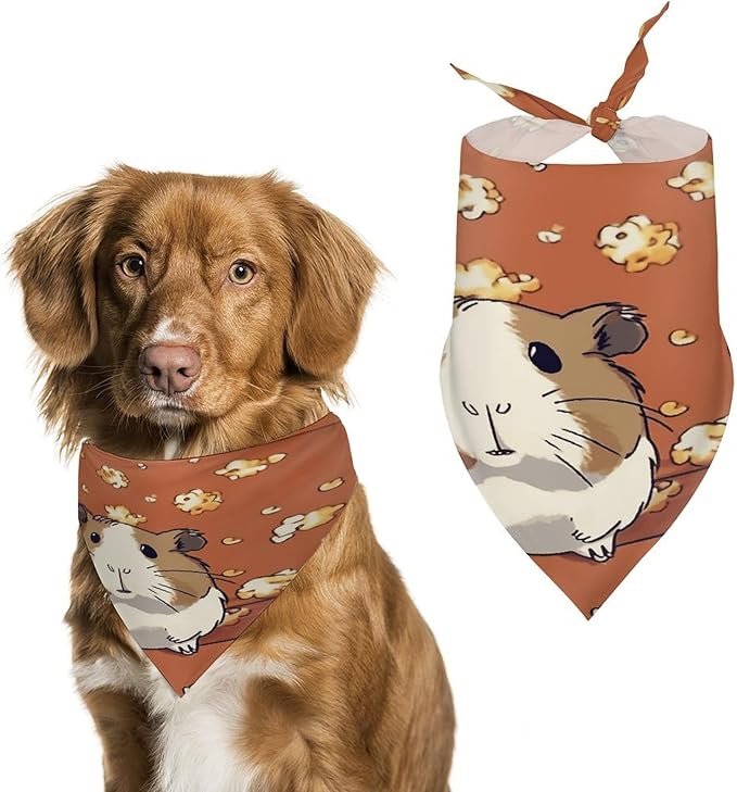 Dog Bandana Spring Pet Scarf Adjustable Triangle Guinea Pig and Popcorn Printing Dog Bib Washable Polyester Puppy Bandana for Small Medium Large Dogs Cat Birthday Party Supplies