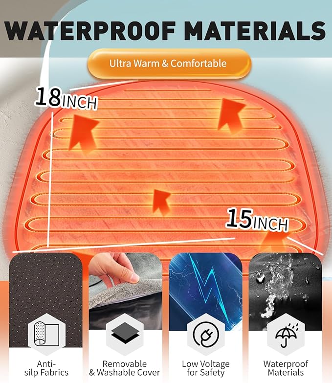 Pressure Activated Pet Heating Pad 18 x 15,Gravity Sensing,Automatic or Manual Mode,Heated Dog Bed with Timer,Adjustable Temperature