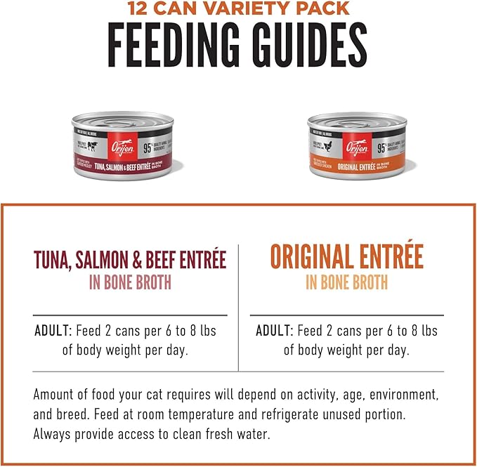 ORIJEN Premium Pate Wet Cat Food Variety Pack: Tuna Salmon & Beef + Original Entrées 3oz Cans (12 Count, 6 of Each)