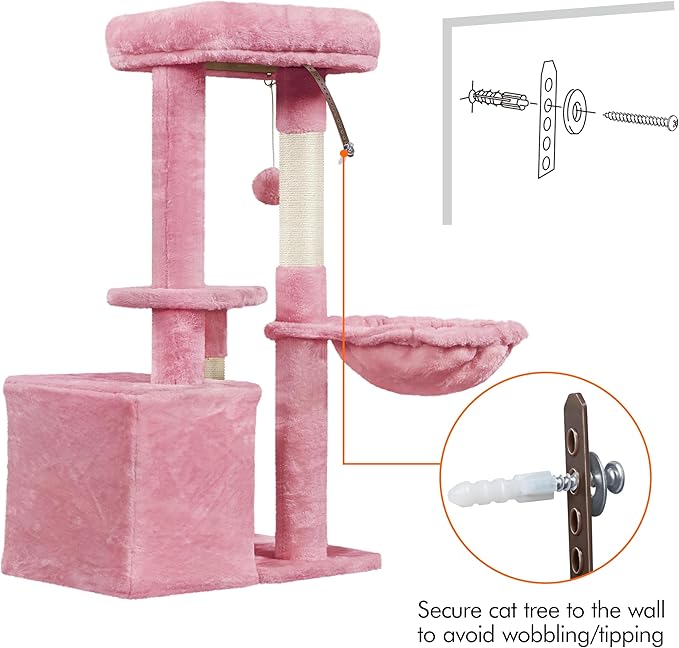 Yaheetech 34.5in Scratching Post, Cat Scratchers for Indoor Cats and Kittens, Multifunctional Activity Post w/Sisal Rope＆Dangling Ball＆Large Condo, Pink