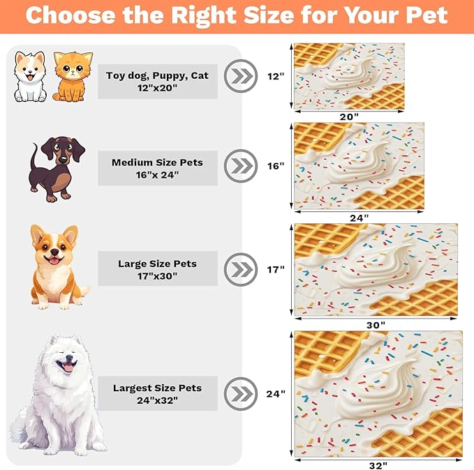 Ice Cream Dog Food Mat for Floors Absorbent Dog Bowl Mat for Food and Water Dispenser Quick Dry Cat Food Placemat Pet Supplies 16" x 24", Sweet Donut