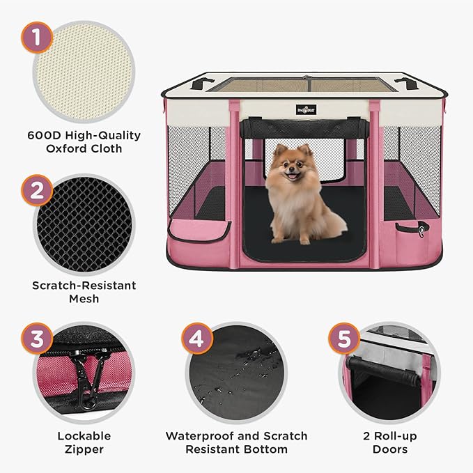 Foldable Pet Kitten Playpen, Upgrade Waterproof Portable Cat Dog Playpen Kennel Tent for Dog Cat, Retractable Shade Cover with Free Carrying Case, Indoor Outdoor Use for Small Pet.