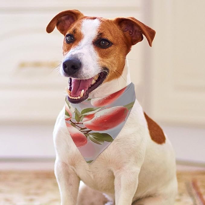 Dog Bandana Spring Pet Scarf Adjustable Triangle Pink Peach Printing Dog Bib Washable Polyester Puppy Bandana for Small Medium Large Dogs Cat Birthday Party Supplies