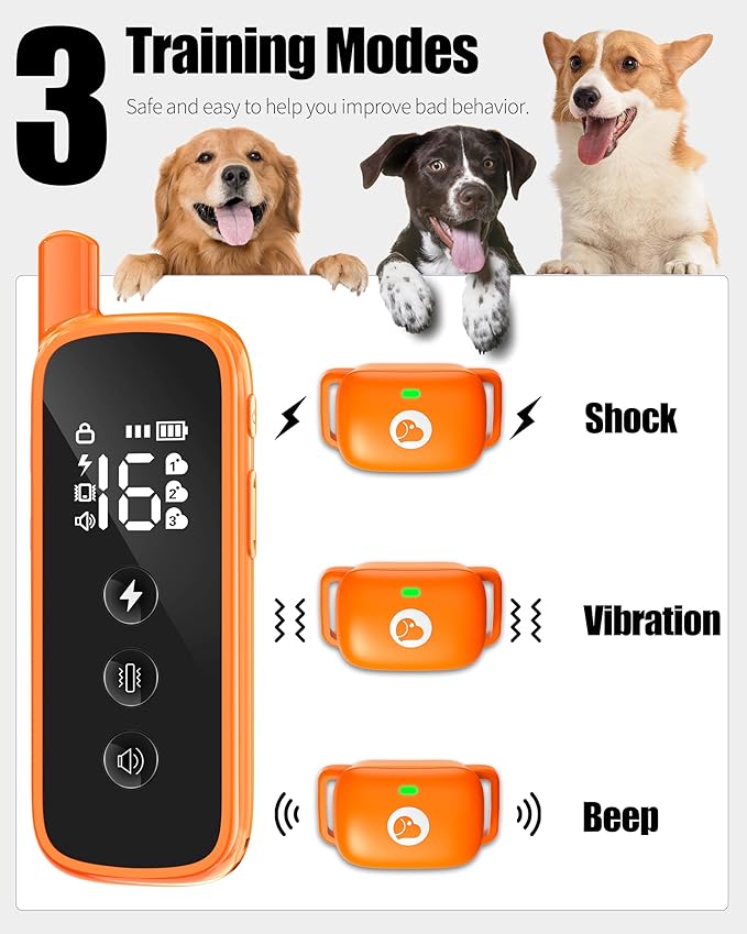 Dog Training Collar - 2600FT Dog Shock Collar with Remote Control, Beep/Vibration/Shock, Security Lock, IP68 Waterproof Rechargeable Electric Collar for All Breeds (Orange)