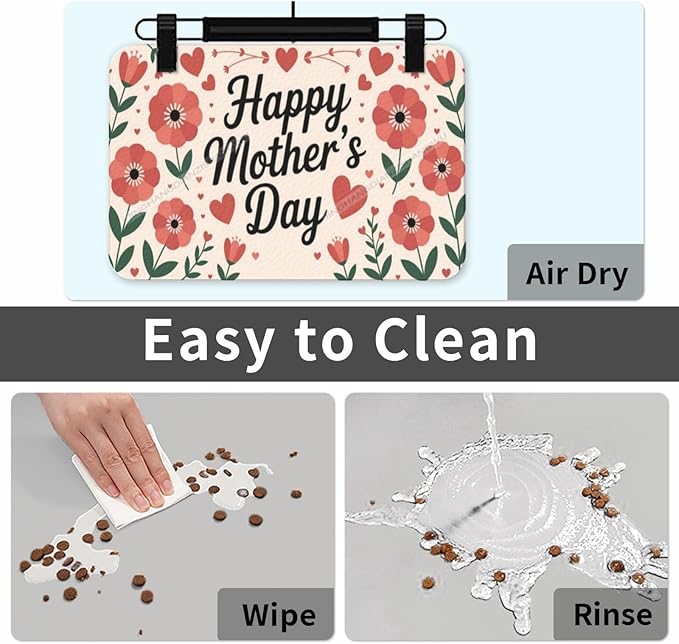 Pet Feeding Mat Absorbent Dog Mat for Food Water Bowl No Stains Quick Dry Water Dispenser Mats Happy Mother's Day Floral Gift Mom Ew Dog Accessories Pet Supplies Bowl for Messy Drinkers 24x16In