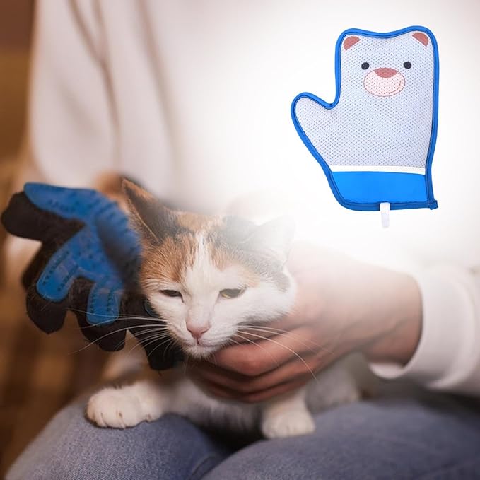 Cat Grooming Glove Brush Pet Hair Remover Mitt,Reusable,Hook Design,Portable Massage Detangling Shedding for Rabbits Clothes, Bear Pattern