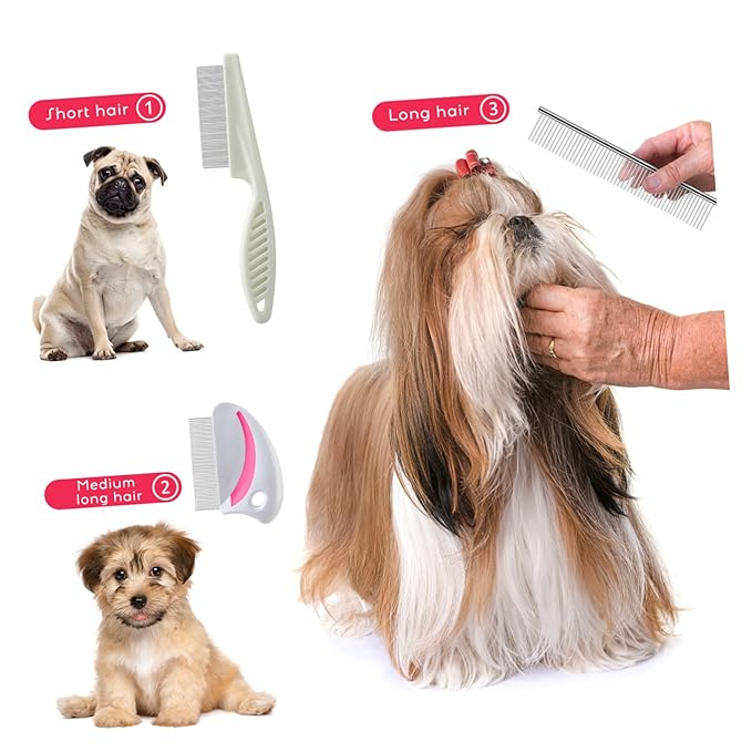 Mipcase 3pcs Pet Groom Tool Kit Comb Dog Cat Hair Remover Pet Grooming Supplies Dematting Brush Stainless Steel