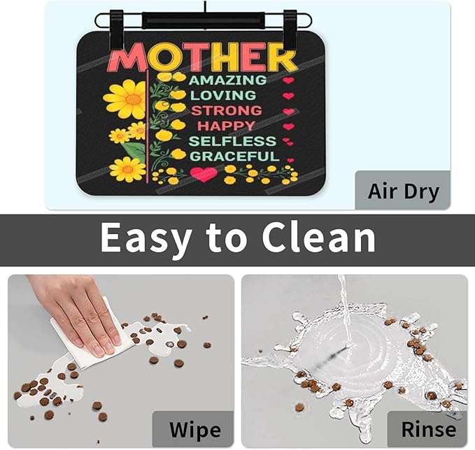 Dog Food Mat Dog Mat for Food and Water 24x16In Happy Mother's Day Floral Gift Mom Jv No Stains Cat Pet Feeding Mats Water Bowl for Messy Drinkers