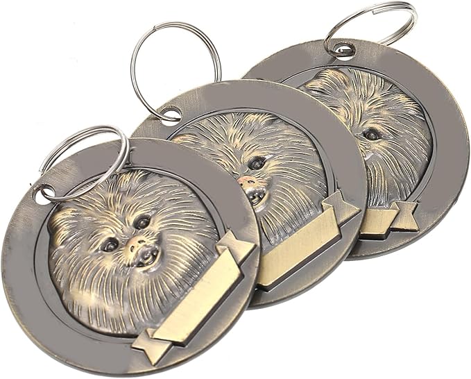 FRCOLOR 3pcs Vintage Bronze Pomeranian Dog Id Tags Pet Identity Hangings Sturdy Pet Supplies for Small Dogs Collar Accessories