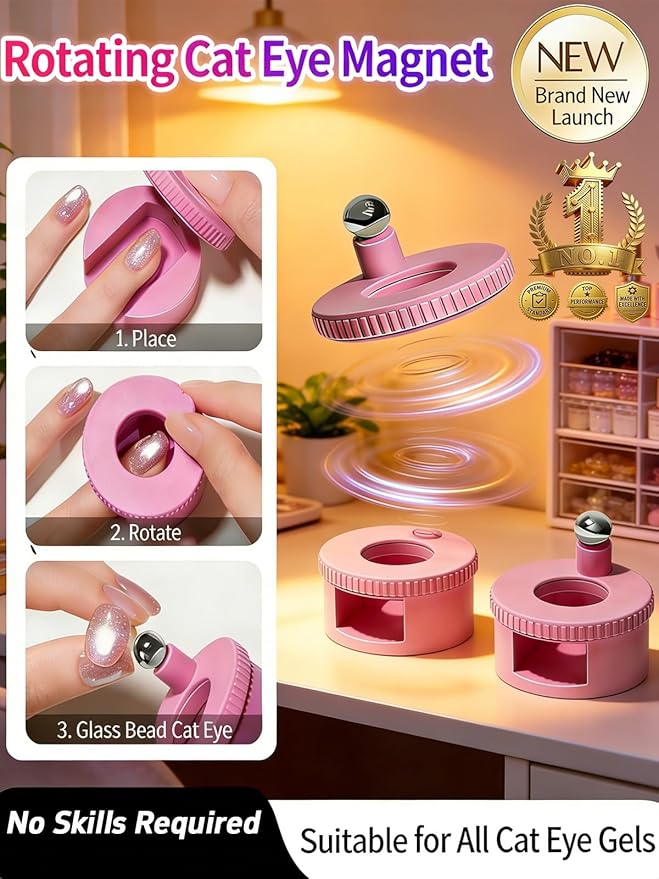 Rotating Cat Eye Magnet Horseshoe Magnet for Nails Cat Eye Gel Polish Eye for Nails Set Nail Magnets Tool Nail Art Automatic Suction Artifact Tools New Rotating Beginner(2PCS White)