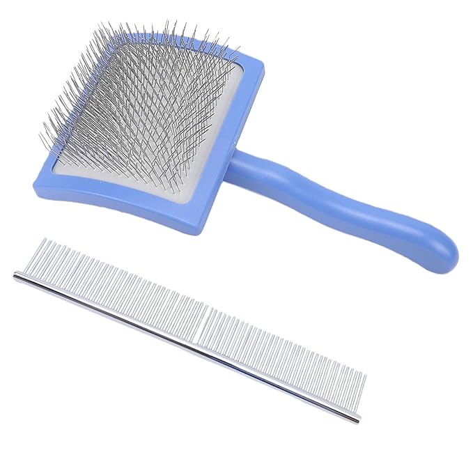 Pssopp Dog Cleaning and Grooming Supplies 20cm Professional Pets Undercoat Brush 45° Angle Grooming Shedding Comb for Remove Loose Promotes Hair Growth Slicker Brush for Dogs, (Blue)