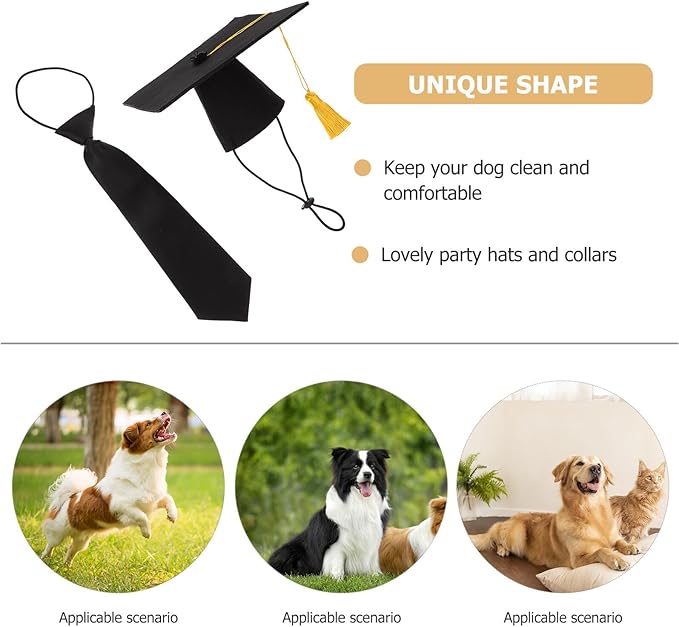Dog Graduation Necktie and Pet Doctoral Hat Set, Decorative Puppy Tie and Graduation Cap Costume Accessories for Dogs and Cats, Party Apparel for Pet Supplies