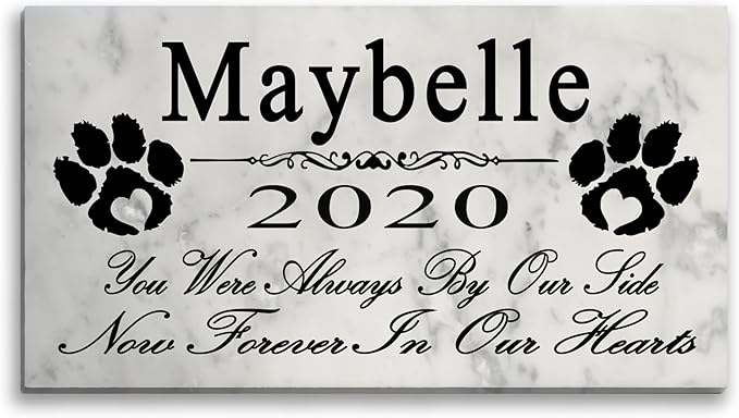 Broad Bay Dog Pet Memorial Gift Stone Solid Marble Personalized Pet Plaque Garden Marker Indoor or Outdoor Grave Headstone 12" x 6" (Forever in Our Hearts)