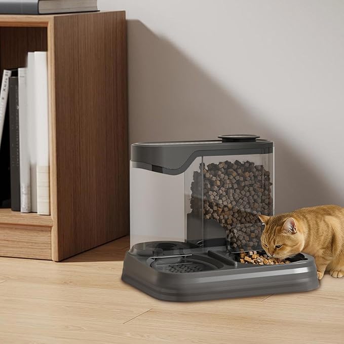 Gravitational Pet Feeder and Water Dispenser Set, Automatic Pet Feeder for Cats Dogs Saving Feeding Station Reduces Waste, Suitable for Dogs Cats Pets Animals Large Capacity (Black)