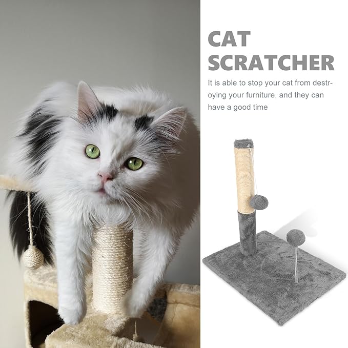 minkissy Large Sturdy Sisal Cat Scratching Post and Cozy Cat Bed Gray Vertical Scratch Pole for Kitten Supplies for Daily Indoor Use