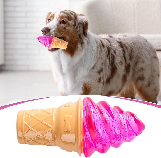 Dogs Chew Toys - Ice Cream Shape, Dog Toys for Aggressive Chewers, Food Grade Silicone Surfaces, Textured Cleaning | Enrichment Accessory for Puppy Teething & Boredom Indoor Games