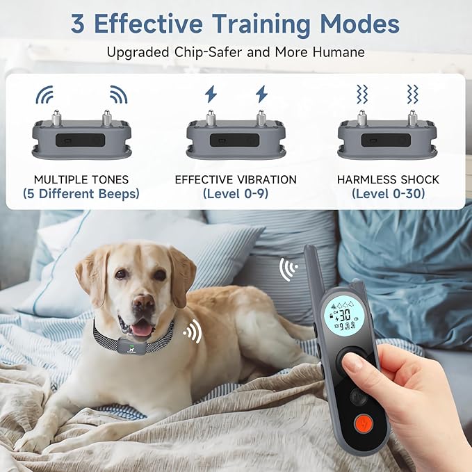 Dog Training Collar for 2 Dogs, Shock Collar with Remote 3/4 Mile, IPX7 Waterproof,3 Modes (Beep, Vibration, Shock),Security Lock,3 Safe Training Modes,LED Light，NO Electronic Fence Function-Gray