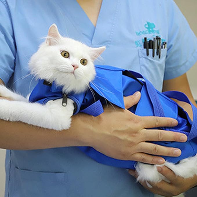 Cat Bathing Bag, Scratch-Resistant Nylon Cat Grooming Bag with Zipper & Paste Tape, Adjustable Multifunctional Cat Restraint Bag for Bathing Washing Nail Cutting, L, Cat Bathing Bag