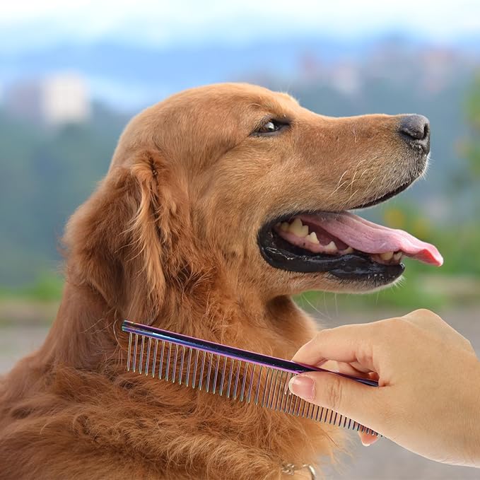 Kichvoe 3pcs Multi-function Pet Comb Set with Wear-resistant Stainless Steel Teeth, Lightweight Aluminum Dematting Combs for Dogs and Cats, Portable Grooming Tools for Puppy and Cat Hair