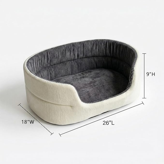 Medium Dog Bed Cat Bed 18x26 Inch, Calming Pet Bed for Small Dogs & Cats, Half-Enclosed Open-Top Velvet Anti-Anxiety Bed, Machine Washable Cozy Snuggle Bed (White)