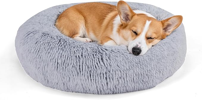 NEWBULIG 37.4x37.4 Inch Dog Bed Large Sized Dog, Donut Shape Cat Beds for Indoor Cats with Washable, Anti-Slip, Faux Fur