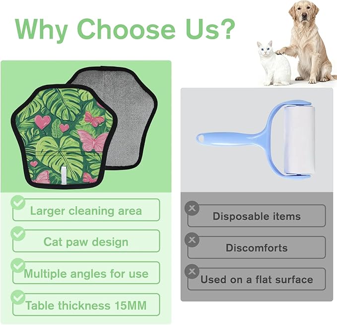 Reusable Pet Hair Removal Glove Butterfly Palm Leaves Magic Brush for Cat & Dog Hair Remover for Car, Sofa, Bedding, Clothes - 9x9 Mitt Washable