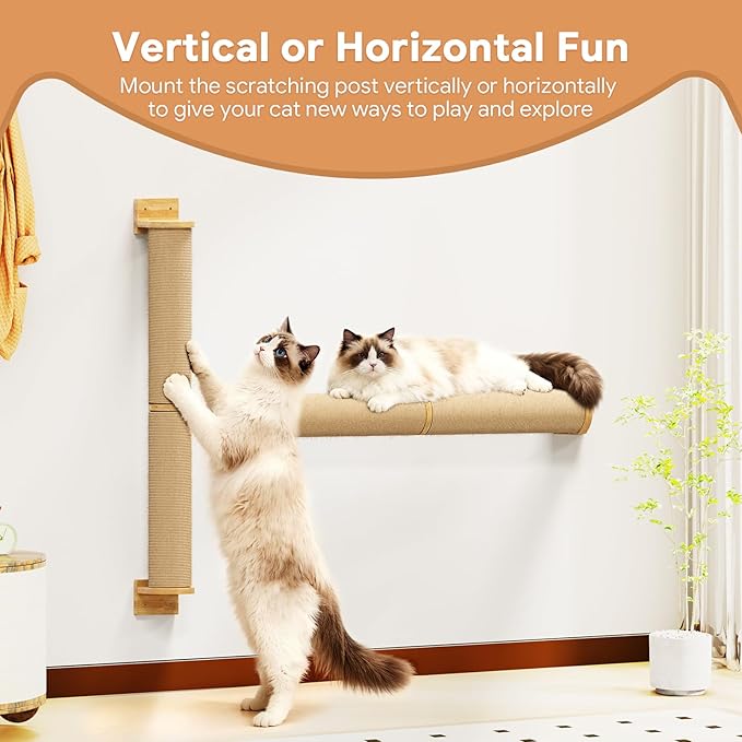 Cat Wall Scratcher Post- 35" Thicker Columns Wall Mounted Rubber Wood Sisal Scratching Post Furniture for Large Cats and Kittens