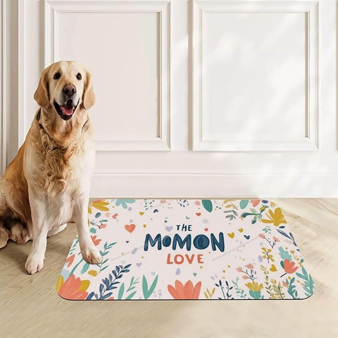 Dog Food Mats for Floors Happy Mother's Day Floral Gift for Mom He Absorbent Pet Cat Food Mat Quick Dry Dog Bowl Mats Water Pet Supplies 18X12In