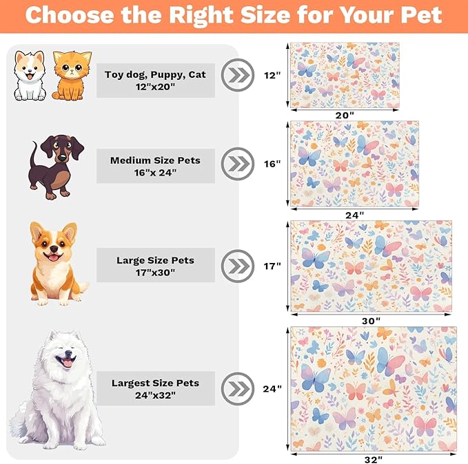 Wildflower Butterfly Dog Food Mat for Floors Absorbent, Quick Dry Water Dispenser Mat for Food, Water, Pet Supplies 16" x 24", Leaf Plant